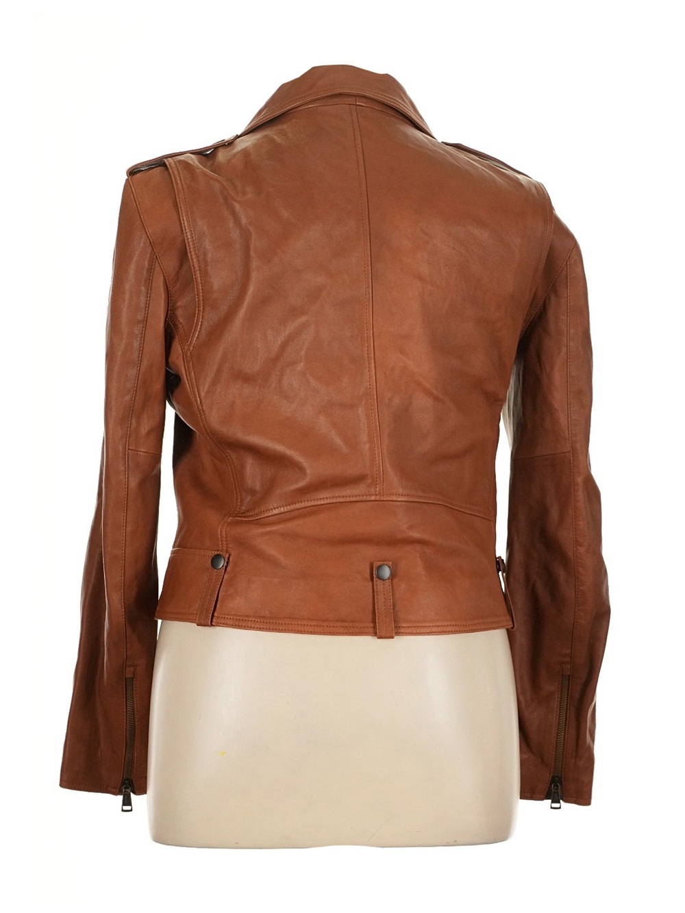NWOT Polo Ralph Lauren Lamb Leather Moto Jacket Cognac Brown Asymmetrical Zip 14 - Picture 3 of 5